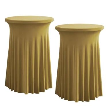 Imagem de Rakila Pacote com 2 toalhas de mesa redondas de 109 x 61 cm de elastano com saia ondulada dourada elástica para bar e festa de casamento