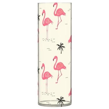 Imagem de CEBUGI Vaso de flores de palmeira flamingo, 10 x 30 cm, vaso cilíndrico para flores, vaso transparente inquebrável para decoração de casa de festa de casamento