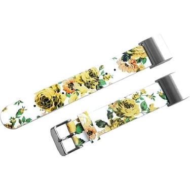 Imagem de NICKSTON Pulseira floral FL-1 de rosas amarelas compatível com Fitbit Charge 6 5 4 3 e Charge 2 Tracker Pulseira de couro (2. adaptadores de fivela de cor prata, para carga 6/5)