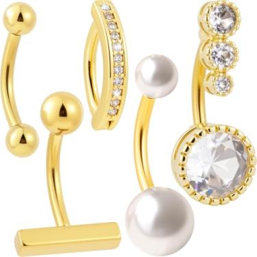 Imagem de PAGOW Piercing de umbigo de aço cirúrgico, anéis de umbigo de titânio, joias de piercing de umbigo, Small, Liga de aço, sem pedra