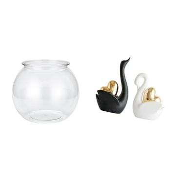 Imagem de Whtkoph Pequeno Aquário Transparente com Figuras de Cisnes Também Transparentes, Enfeite de Mesa, Vaso Aquário Faça Você Mesmo, Decoração para Quarto, Escriva