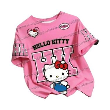 Imagem de Camiseta Feminina Hello Kitty Com Estampa 3D, Manga Curta, Gola Redond
