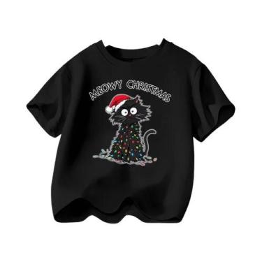 Imagem de Camiseta Infantil De Natal Com Gato Preto, Manga Curta, Algodão Para B
