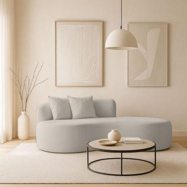 Imagem de Sofá Feijão de Canto Curvado Elegante 2 Lugares Bouclé