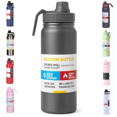 Imagem de Garrafa de Água Térmica Inox 800ml Esportiva com Alça Parede Dupla Isolada a Vácuo Antivazamento Garrafinha Academia Fitness Corrida Esportes Escritório – Premium (Cinza)
