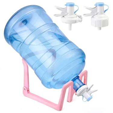 Imagem de Suporte para jarro de água de 3-5 galões e 2 válvulas dispensadoras, base antiderrapante resistente com bico de fluxo rápido livre de BPA, serve para garrafas de 52 mm e 55 mm, 2 tampas incluídas