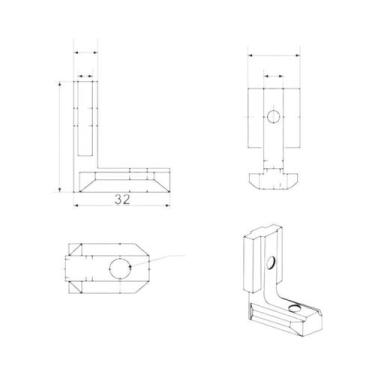 Imagem de Conjunto De Suporte De Canto Interno Em L Preto Para Perfis De Extrusã