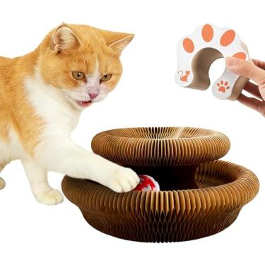 Imagem de Cufquckl Kitty Toy Tábua de arranhar órgão mágico para gatos, arranhador interativo dobrável para gatos e brinquedos de brinquedo com bola de sino para exercícios internos