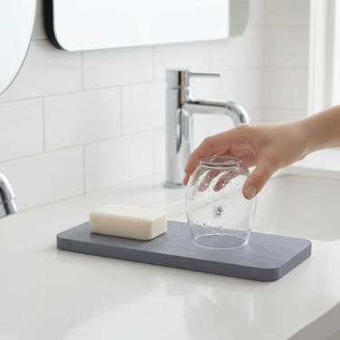 Imagem de Conjunto de porta-copos absorventes e tapetes de pia de secagem rápida para balcão de banheiro parceiros de superfície de cozinha uso doméstico 2 peças (cinza, 21,8 x 7,9 cm)