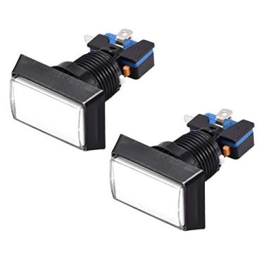 Imagem de Generic Botão de pressão de jogo 49 x 33 retângulo 12 V LED iluminado interruptor de botão com micro interruptor para videogames Arcade branco 2 peças
