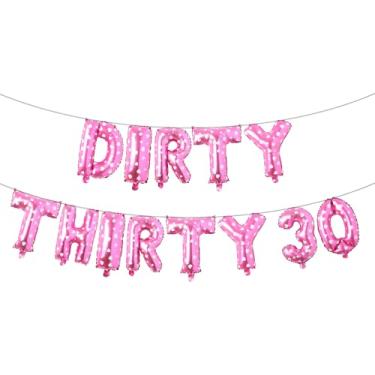 Imagem de Decorações de festa de aniversário de 30 anos Dirty Thirty para ela, multicolorido, 30 balões, decorações de faixa para mulheres de 30 anos (coração rosa sujo 30)