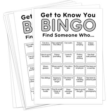 Imagem de Sahjzk Office Bingo Cards, 25 Unique Randomized 5x7 Sheets, Get to Know You Bingo Game for Adults, Ice Breaker Office Party Games, Team Building Games for Work, High Replay Value - A01