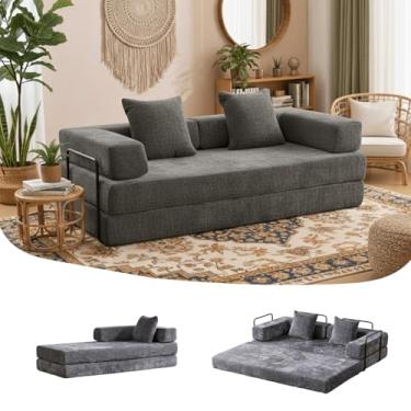 Imagem de Sofá-cama conversível, sofá-cama de 196 cm tamanho casal com apoios de braço em forma de L, sofás-cama queen size para sala de estar pequena para sala de estar, quarto, chenille, cinza escuro
