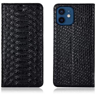 Imagem de KKFAUS Capa de telefone fólio magnética de couro, para Apple iPhone 12 Mini (2020) 5,4 polegadas Python Pattern Stent Function Case com slot para cartão (Cor: Preto)