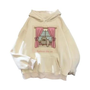 Imagem de Moletom Feminino Oversized Com Capuz De Gato Cartoon Estilo Coreano Ha