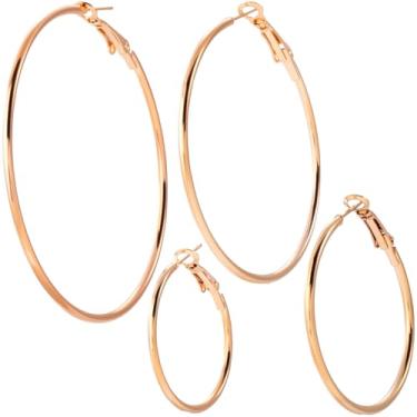 Imagem de PAGOW 4 pares de brincos de argola de ouro, brincos de ouro para mulheres, brincos de argola de aço inoxidável para mulheres, hipoalergênicos e leves (4 tamanhos)