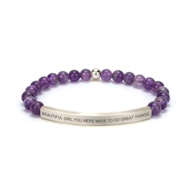 Imagem de cusurlove Pulseira de ametista cristã para mulheres, joias de versículo bíblico banhado a ouro 18K, presente de fé religiosa inspiradora, joia das escrituras para encorajamento e força, Medium