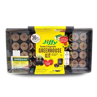 Imagem de Jiffy Kit de estufa de tomate e vegetais de 50 mm com 36 grânulos de turfa expansíveis à base de plantas + bônus de superprosperidade e etiquetas de plantas