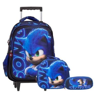 Imagem de Kit Mochila Infantil Sonic Rodinha 3D Tam G Com Lancheira - TOYS 2U