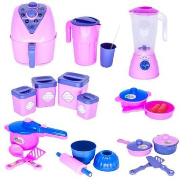 Imagem de Brinquedos Menina Cozinha Infantil Air Fryer Panelinhas 22pç - Altimar