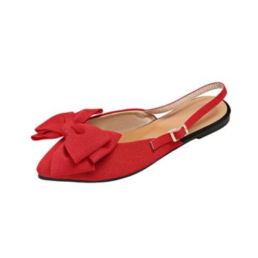 Imagem de Sandálias femininas plus size de uma tira com laço, bico fino fechado casual, Vermelho, 39