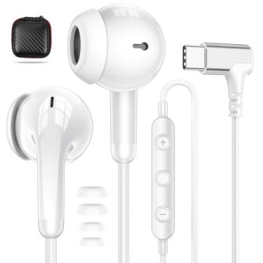 Imagem de APETOO Fones de ouvido USB C com fio, fones de ouvido tipo C de ângulo reto com controle de volume de microfone para iPhone 17 16 15/Samsung S25 S24, fones de ouvido estéreo HiFi com cancelamento de