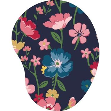 Imagem de Mouse Pad Ergonômico Gota Flores Rosa e Azul Marinho