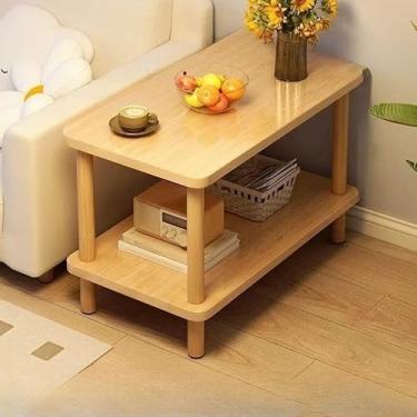 Imagem de Mesa lateral para o canto do sofá mesa de apoio para sala de estar aparador de jantar com duas prateleiras(Cor da madeira 60 * 40cm)