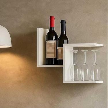 Imagem de Bar Barzinho Adega de Parede Rústico Porta Taças para Vinhos e Bebidas Decoração Doméstica Funcional (Branco)