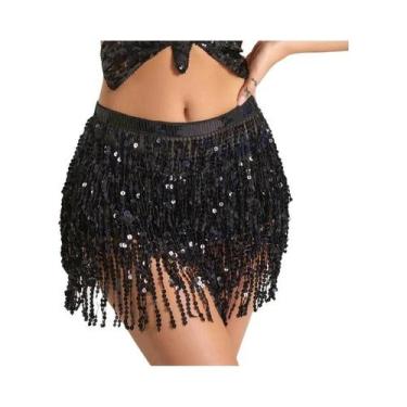 Imagem de Saia De Dança Do Ventre Com Lantejoulas, Franjas E Cinto De Corrente P