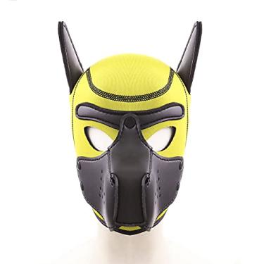 Imagem de QUYUWOWO Máscara de neoprene com capuz removível de cabeça inteira para cães com focinheira facial de cachorro (amarelo, máscara)