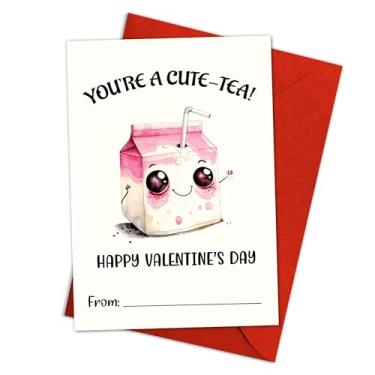 Imagem de (13,5 x 20,32 cm) Cartão de felicitações fofo chá bolha chá dia dos namorados com kawaii rosa, em branco dentro com envelope, presentes românticos para namorada, namorado, parceiro, marido e esposa