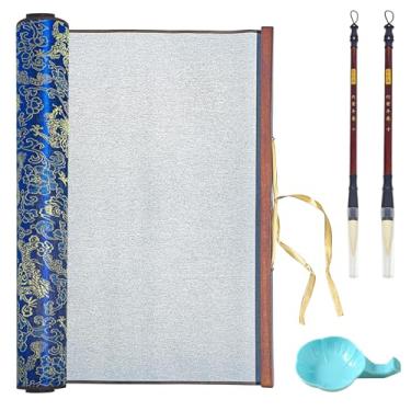 Imagem de Tela mágica reutilizável com água, rolo de pano de caligrafia com 2 pincéis e prato, escrita dez mil vezes, sem tinta, sem papel, caligrafia chinesa e pintura para iniciantes e estudantes praticando