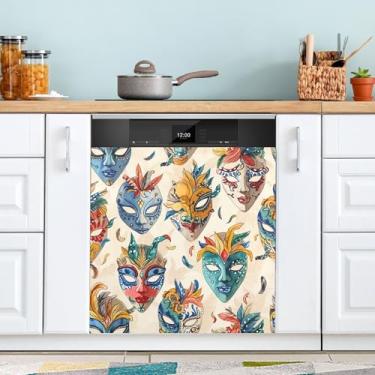 Imagem de ATTX Capa magnética de lava-louças padrão de máscaras de carnaval | Adesivo decorativo de eletrodomésticos de 58,4 cm x 66 cm para armários domésticos e eletrodomésticos (17)