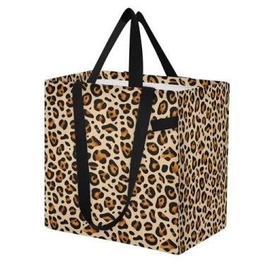 Imagem de SEHANY Sacolas de compras reutilizáveis com estampa de leopardo marrom com alças reforçadas, bolsa de compras de lona dobrável à prova d'água de grande capacidade para viagem, cozinha, praia