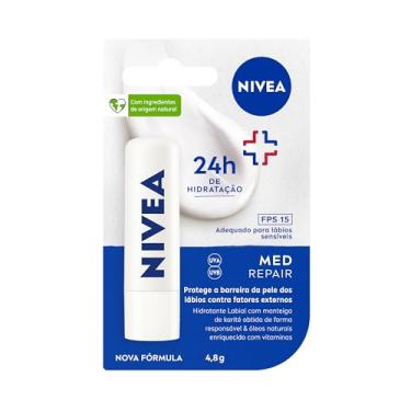 Imagem de NIVEA Protetor Labial Med Repair FPS15 4,8g - Hidrata e regenera os lábios ressecados e machucados, com Vitamina E e óleos naturais, proporciona reparação intensiva e alívio imediato