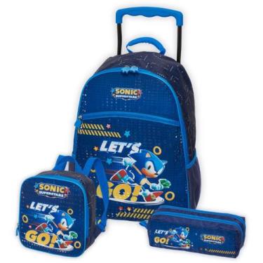 Imagem de Kit Escolar Sonic Mochila de Rodinha Estojo e Lancheira Kids Cor:Azul,