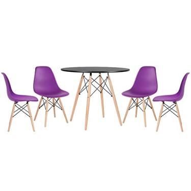 Imagem de Loft7, KIT - Mesa Eames 90 cm preto + 4 cadeiras Eames DSW roxo