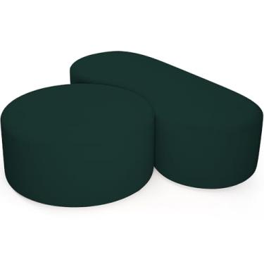 Imagem de Kit Puff Redondo Lola e Puff Recamier Orgânico Orbit W01 Bouclê Verde - Lyam Decor