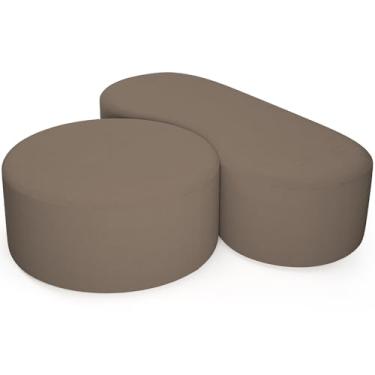 Imagem de Kit Puff Redondo Lola e Puff Recamier Orgânico Orbit W01 Bouclê Bege - Lyam Decor