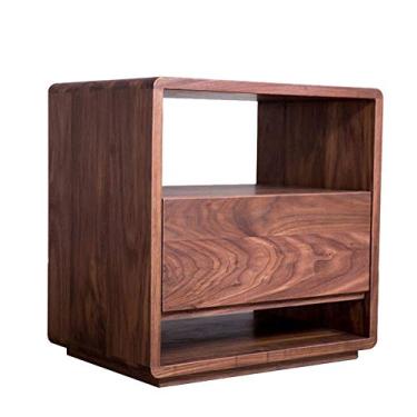 Imagem de Mesa de cabeceira retangular com 1 gaveta, design moderno, mesa de cabeceira retangular, prateleira de armazenamento aberta para espaços pequenos com pernas de mesa para quarto, sala de estar