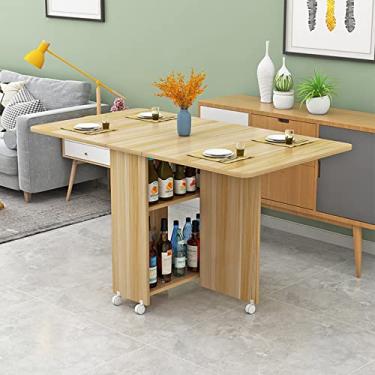Imagem de ZXLPHA Mesa de jantar dobrável, mesa de cozinha expansível com 2 prateleiras de armazenamento e 6 rodas, mesa de folhas suspensas que economiza espaço para cozinha/sala de estar/escritório em casa