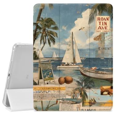 Imagem de VibrantFruitique Capa de colagem retrô para iPad (A16) 11ª geração 2025 11 polegadas/10ª geração 2022 10,9 polegadas, capa protetora de veleiro, porta-lápis, traseira de TPU macio transparente e capa