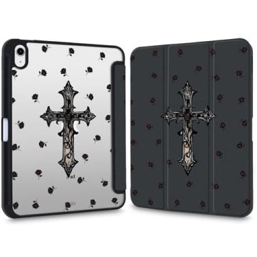 Imagem de VibrantFruitique Y2k Capa impressa para iPad Air de 13 polegadas (M3) 2025/ (M2) 2024 gótica rosa escura cruz transparente capa híbrida rígida, com suporte para lápis, suporte de três dobras, capa