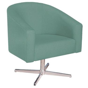 Imagem de Poltrona Luiza Base Giratória de Metal Linho Azul Turquesa - Doce Sonh
