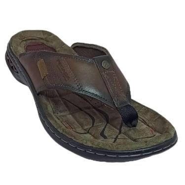 Imagem de Chinelo Masculino Pegada Em Couro Anilina Tira Larga Cor:Pinhao/Washed Camel;Tamanho:44