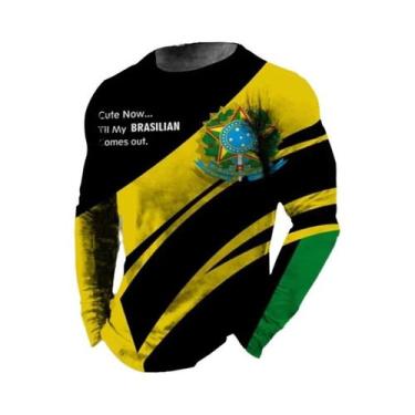 Imagem de Camiseta Masculina Retro Com Estampa 3D Da Bandeira Do Brasil, Manga L