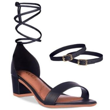 Imagem de Sandalia Feminina Casual Salto Bloco Grosso Tiras de Amarrar Sintético Moda Festa A3.29-Feminino