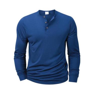 Imagem de Camiseta Masculina De Manga Longa Com Gola Henley Slim Fit Confortável