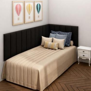 Imagem de Kit 15 Cabeceira Modular Estofada em L 45x20cm para Cama Box Casal Queen King Luxo(18,PRETO)